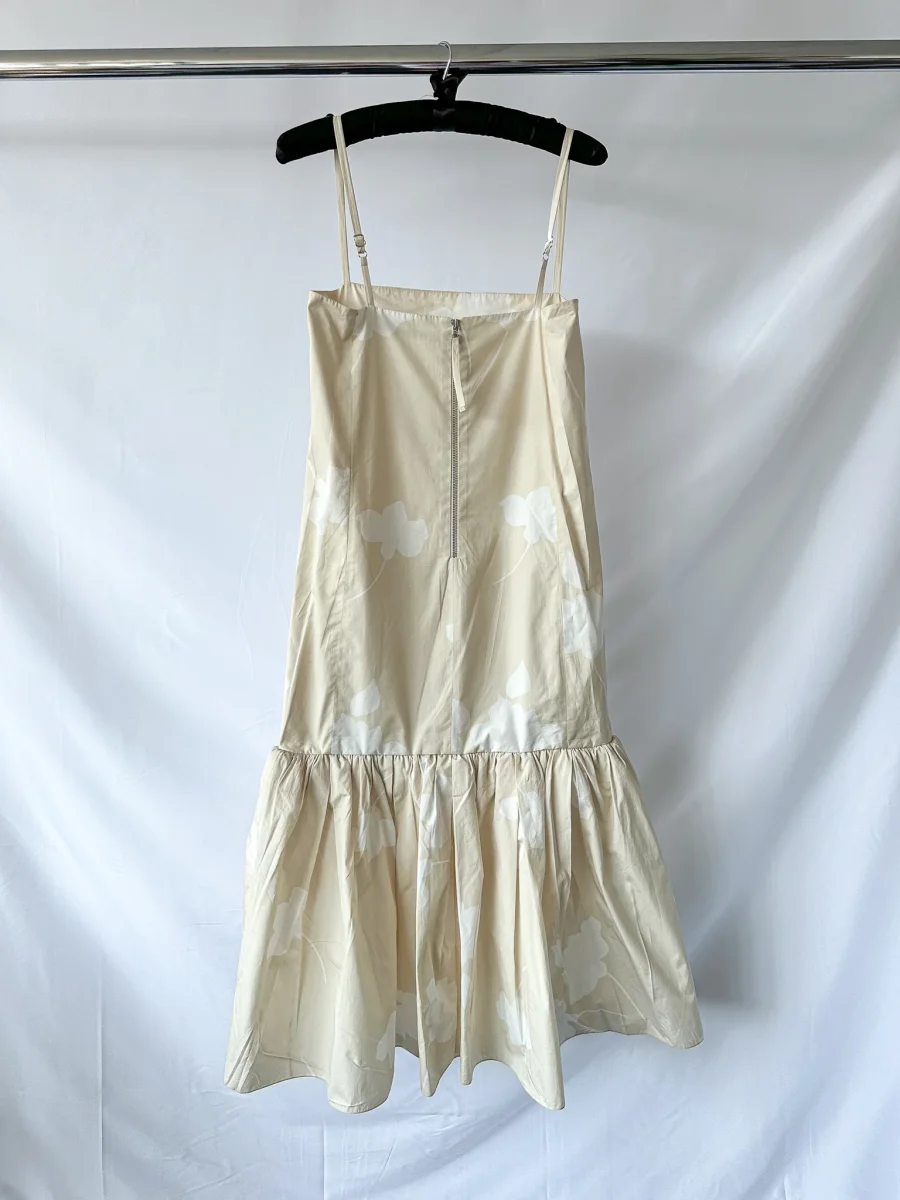 Another Tomorrow Floral Gathered Flounce Hem Cream Organic Cotton Dress - Imagen 8