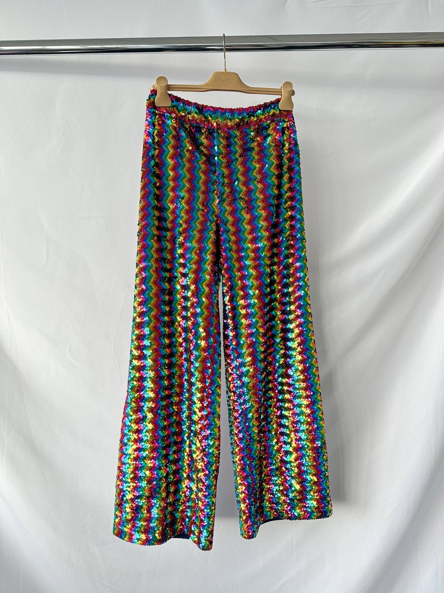Ashish Sequinned Embellished Rainbow Chevron Georgette Trousers - Imagen 7