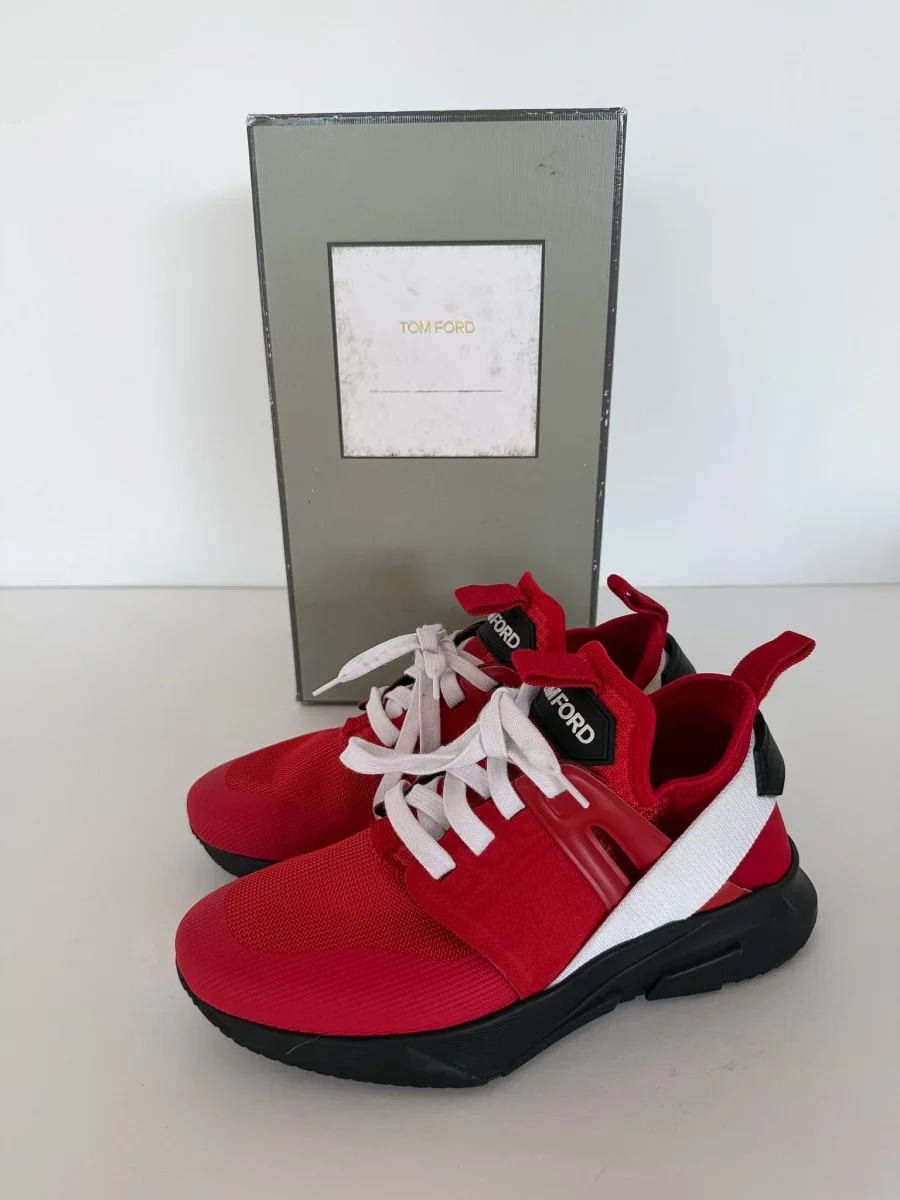Tom Ford Jago Nylon & Mesh Red White Low Top Sneakers - Imagen 2