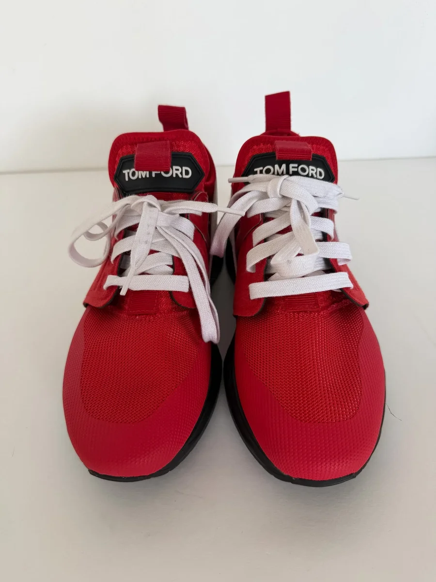 Tom Ford Jago Nylon & Mesh Red White Low Top Sneakers - Imagen 3