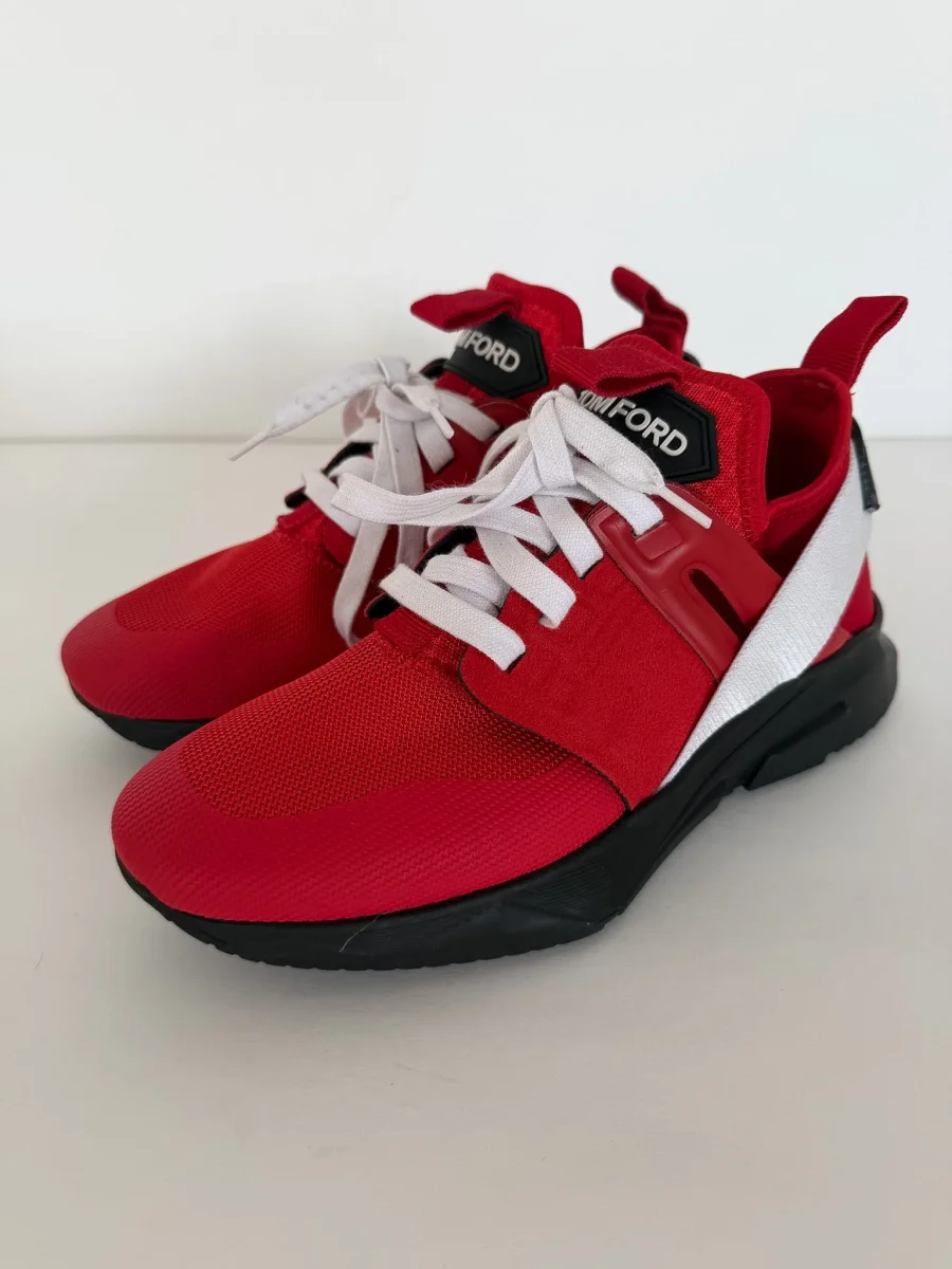 Tom Ford Jago Nylon & Mesh Red White Low Top Sneakers - Imagen 4