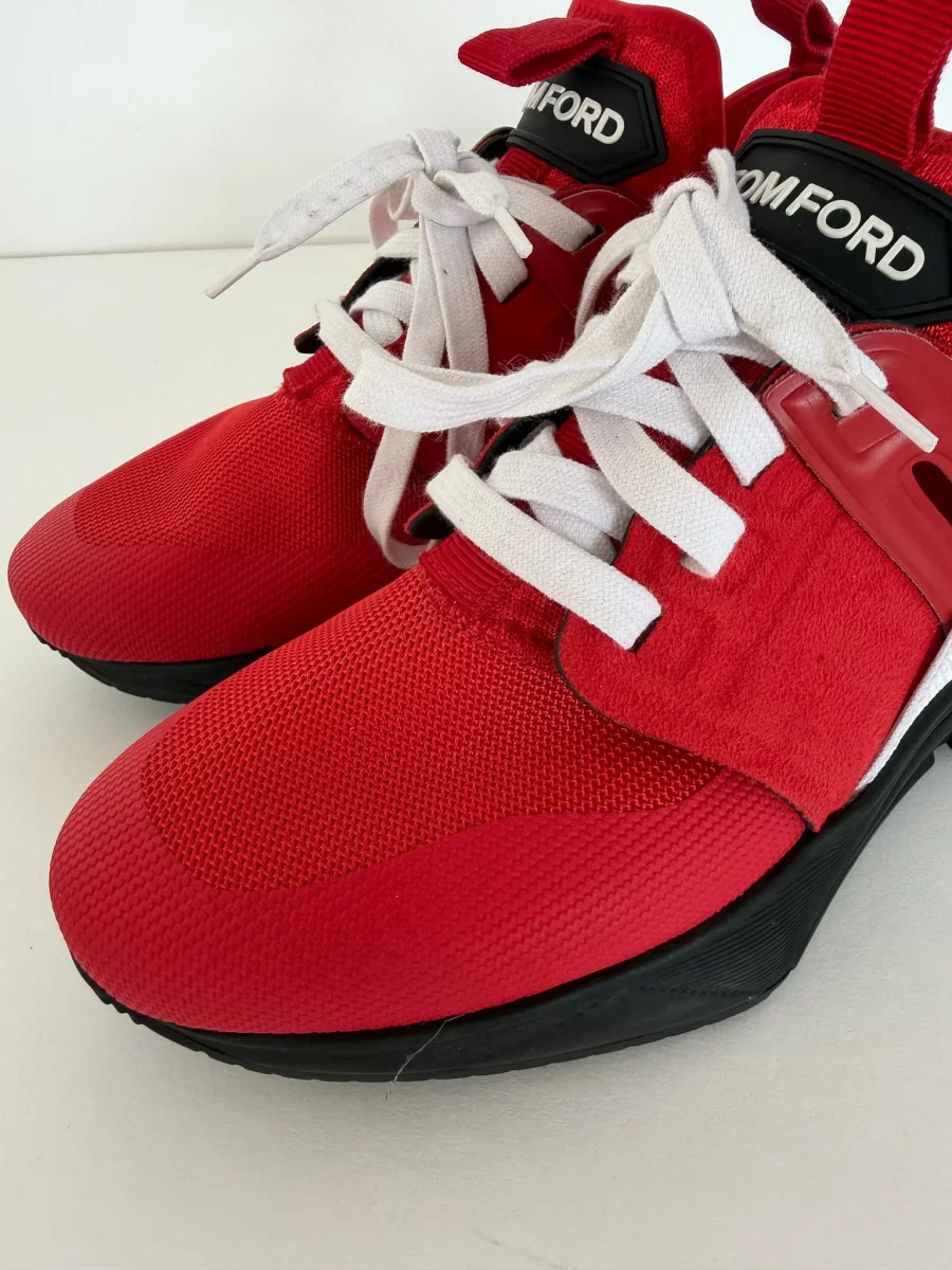 Tom Ford Jago Nylon & Mesh Red White Low Top Sneakers - Imagen 5