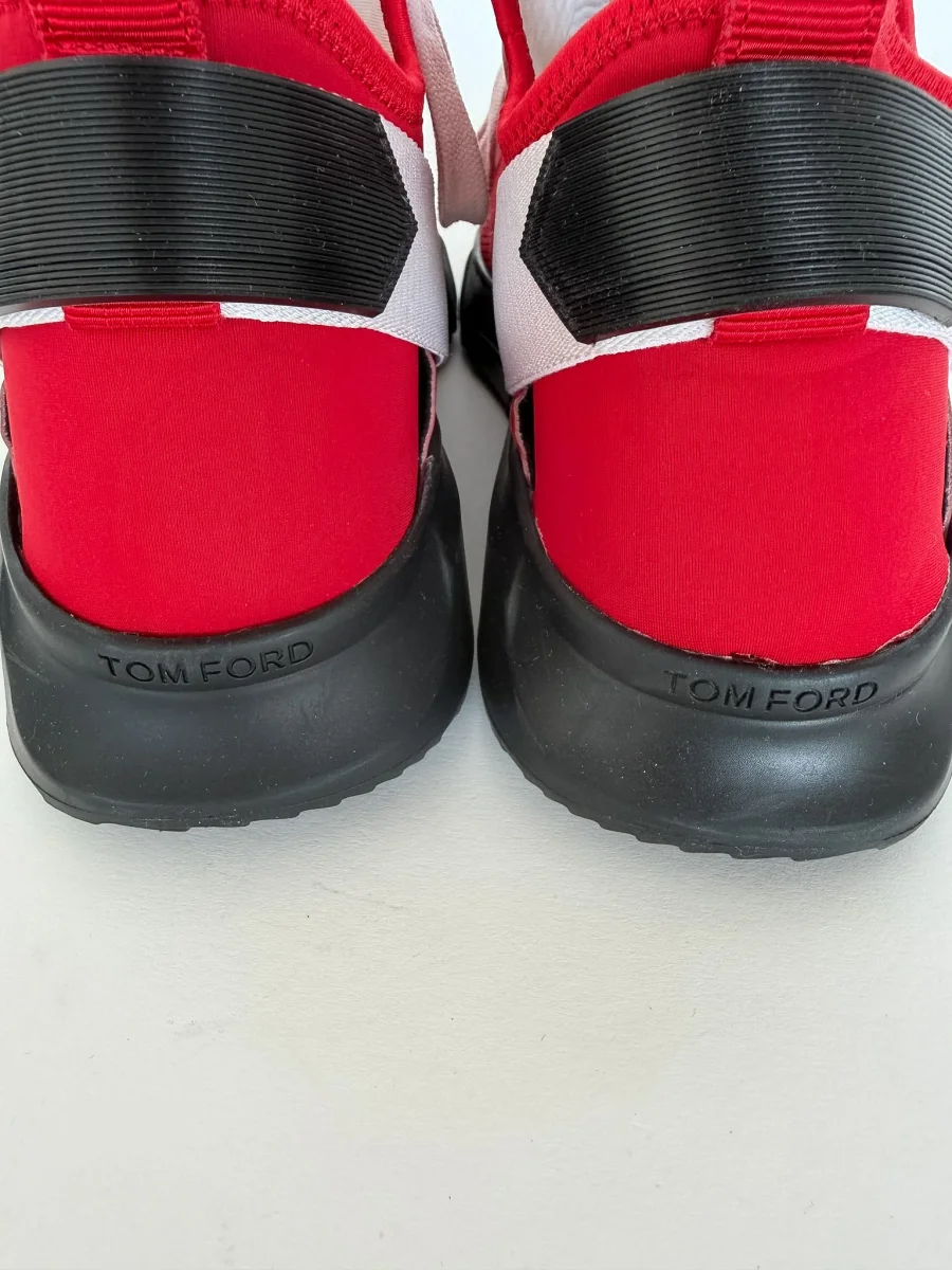Tom Ford Jago Nylon & Mesh Red White Low Top Sneakers - Imagen 9