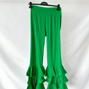 Dolce And Gabbana Green Frilly Flounce Layered Bell Bottom Trousers