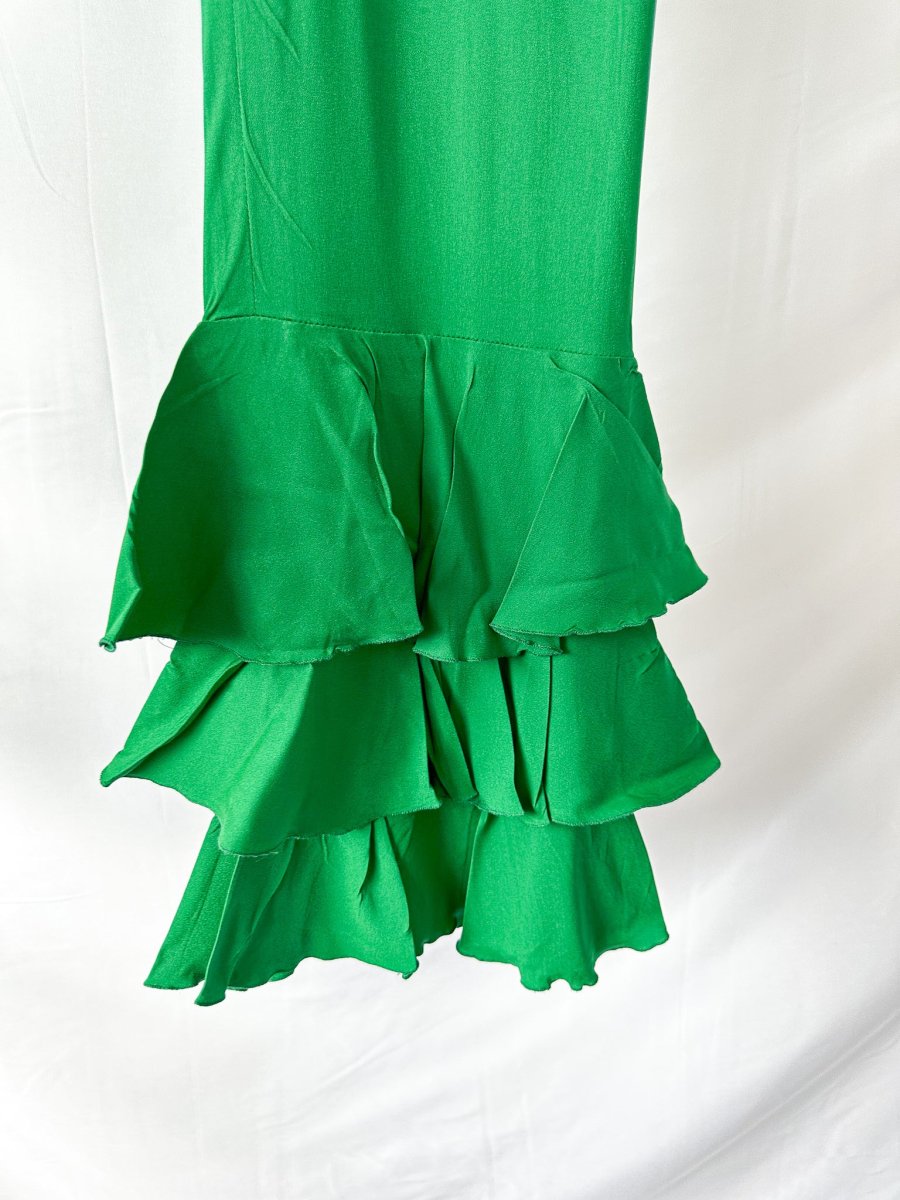 Dolce And Gabbana Green Frilly Flounce Layered Bell Bottom Trousers - Imagen 3