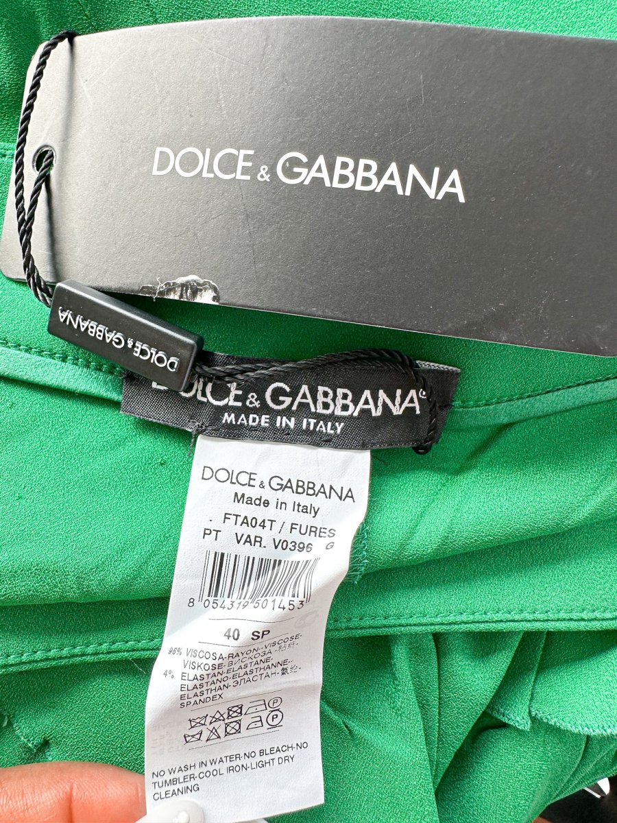 Dolce And Gabbana Green Frilly Flounce Layered Bell Bottom Trousers - Imagen 8