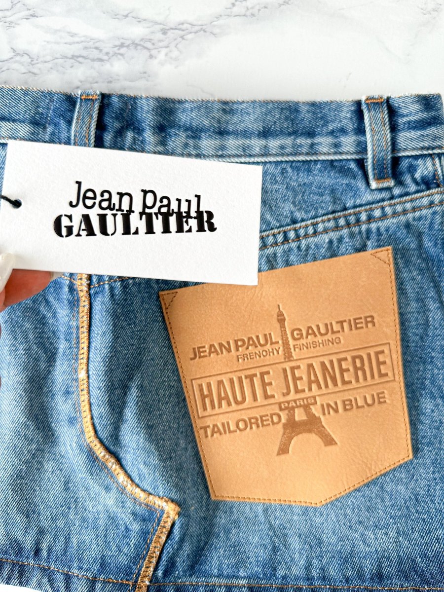 Jean Paul Gaultier Haute Jeanerie Large Logo Patch Denim Mini Skirt - Imagen 4