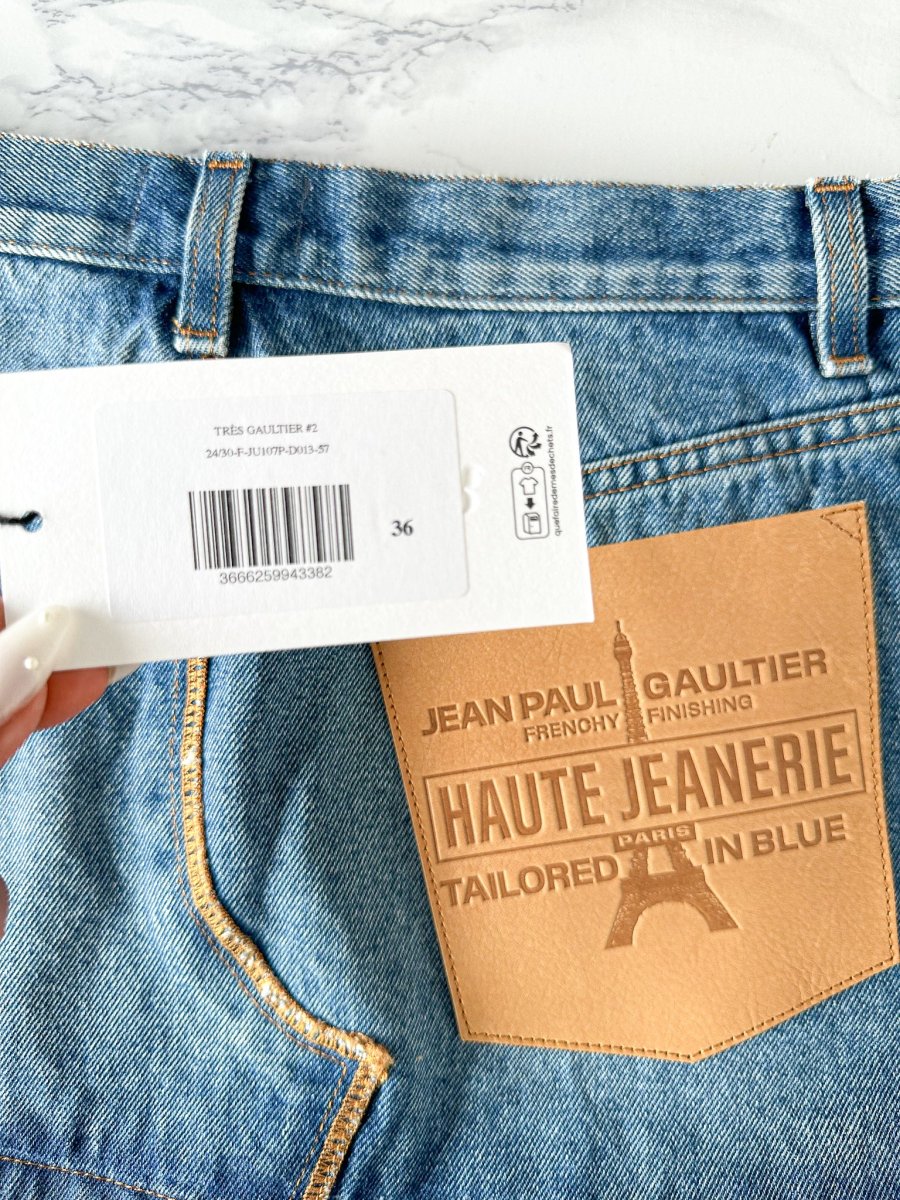 Jean Paul Gaultier Haute Jeanerie Large Logo Patch Denim Mini Skirt - Imagen 8
