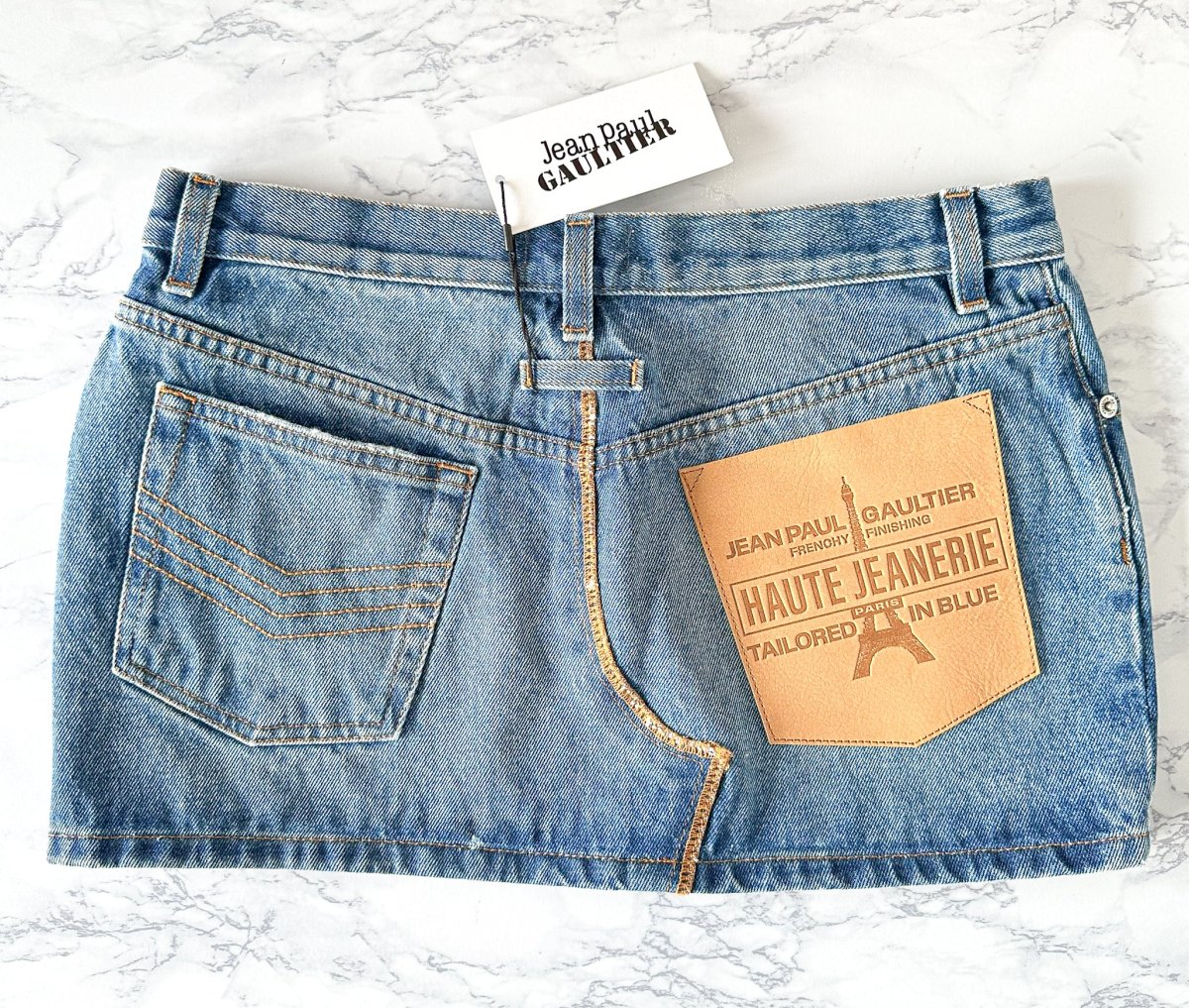 Jean Paul Gaultier Haute Jeanerie Large Logo Patch Denim Mini Skirt - Imagen 7