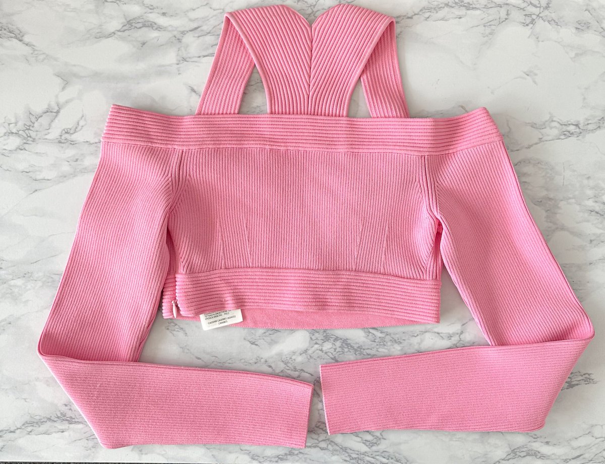 Alexander McQueen Pink Sweetheart Neck Cropped Rib Knit Long Sleeve Top - Imagen 9