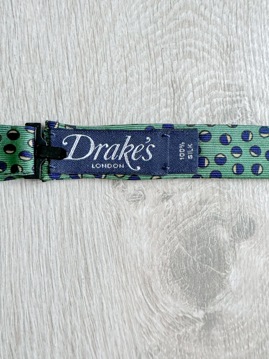 Drake's Green Abstract Circle Foulard Print Self Tie Bow Tie - Imagen 7