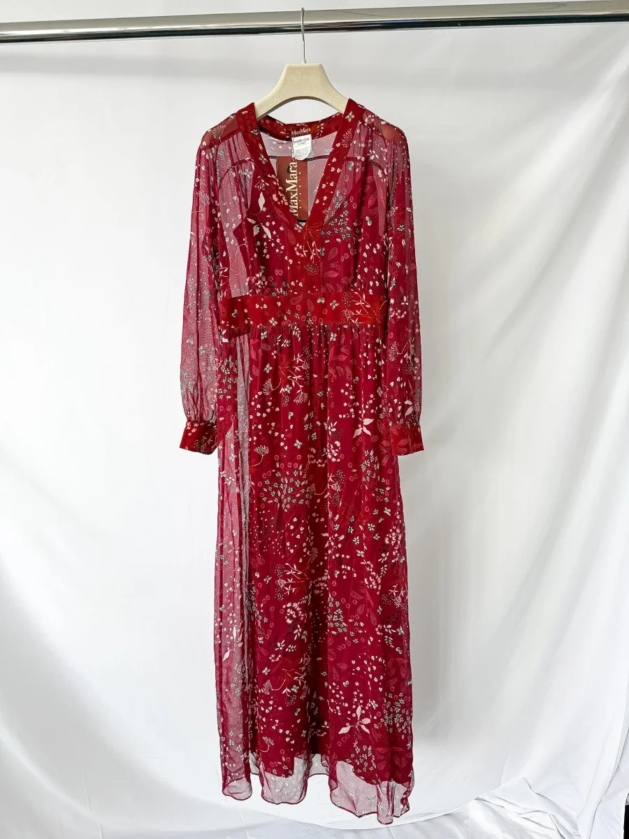 Max Mara Studio Shock Floral Silk Long Georgette Sleeve Maxi Dress - Imagen 6