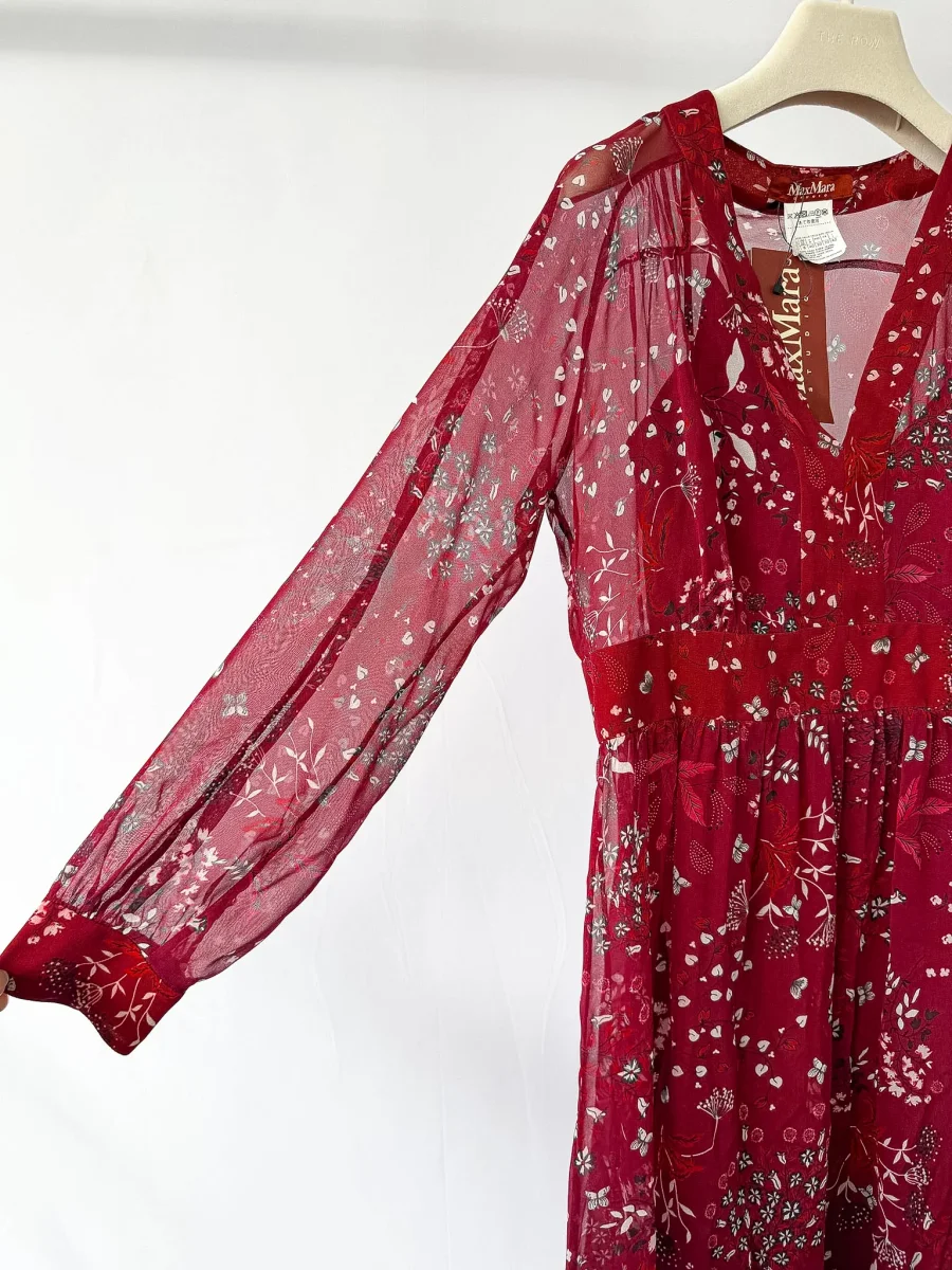 Max Mara Studio Shock Floral Silk Long Georgette Sleeve Maxi Dress - Imagen 7