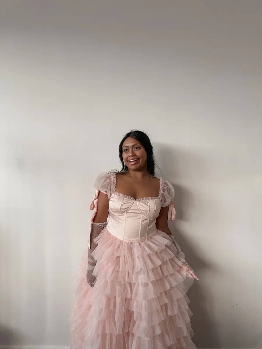 Amy Jane London Pink Kitty Fairytale Satin Corset Bodice Tiered Tulle Hem Maxi Gown Dress - Imagen 7