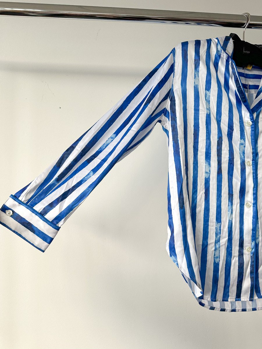 Polo Ralph Lauren Blue Striped Satin Blouse Shirt - Imagen 4
