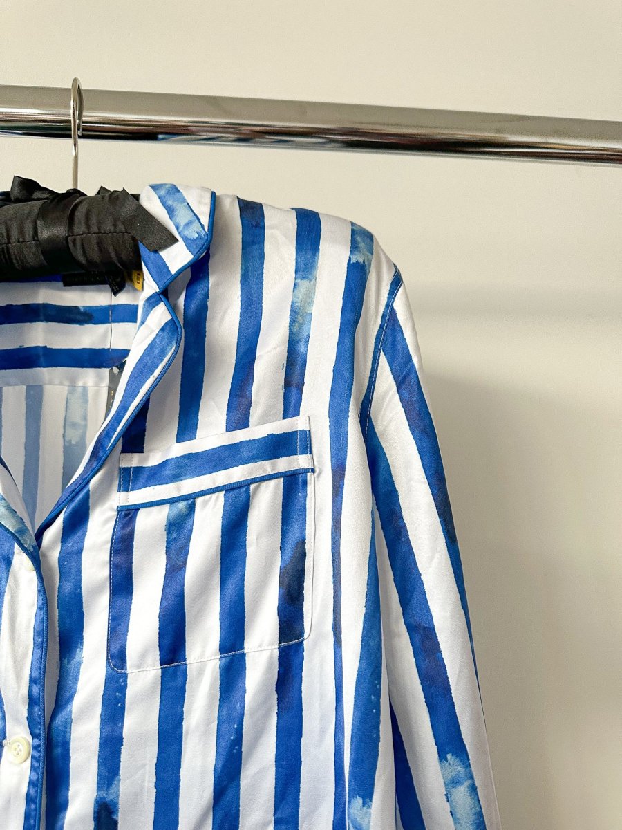 Polo Ralph Lauren Blue Striped Satin Blouse Shirt - Imagen 7