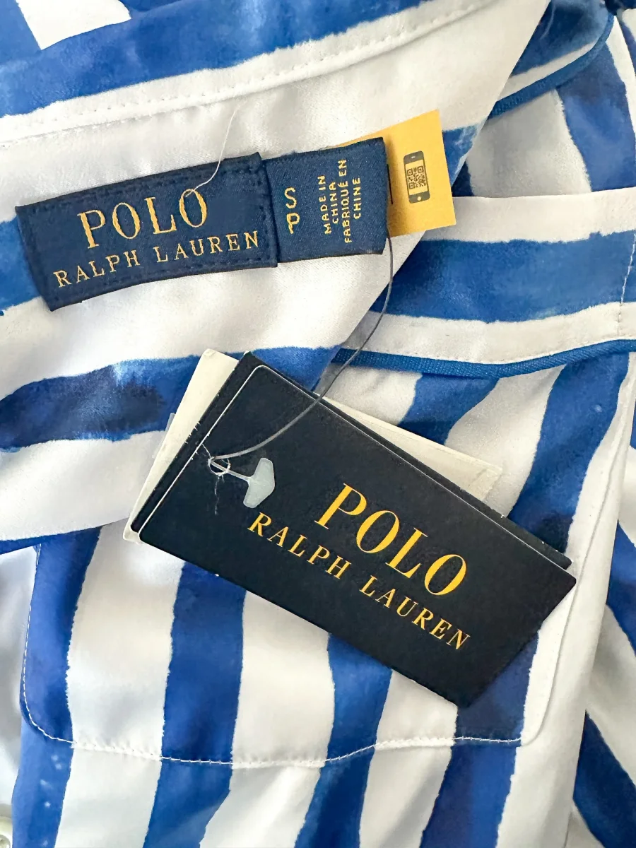 Polo Ralph Lauren Blue Striped Satin Blouse Shirt - Imagen 8