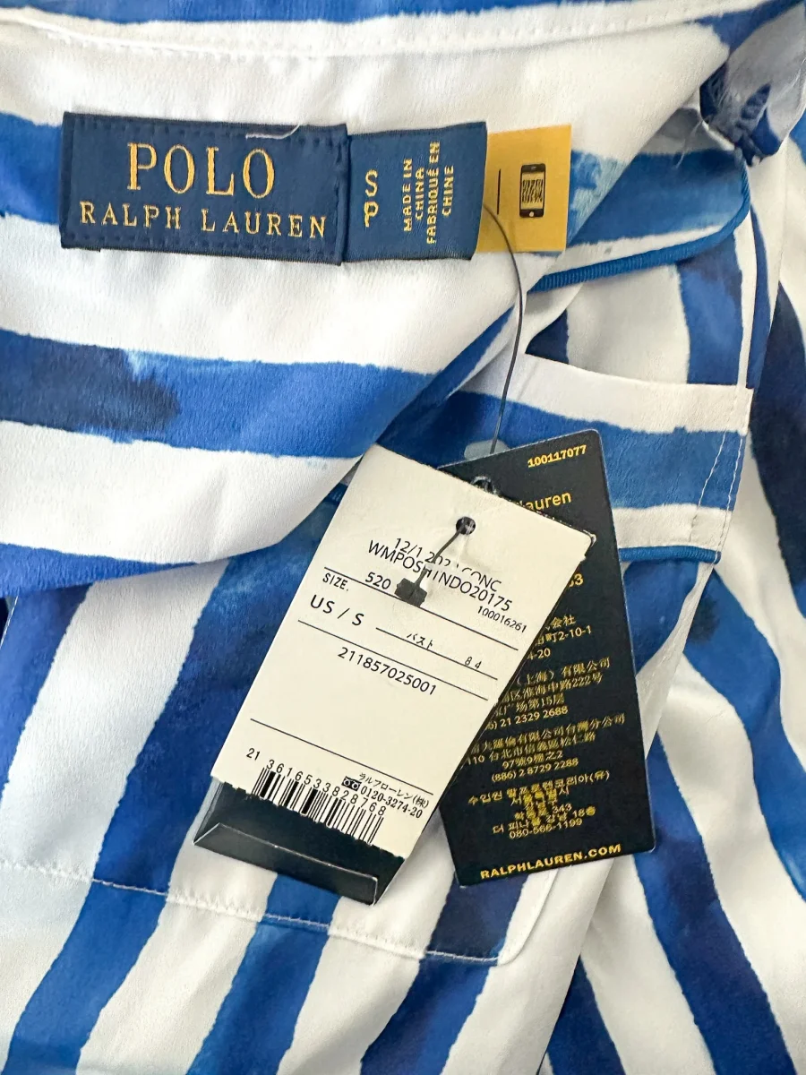 Polo Ralph Lauren Blue Striped Satin Blouse Shirt - Imagen 9