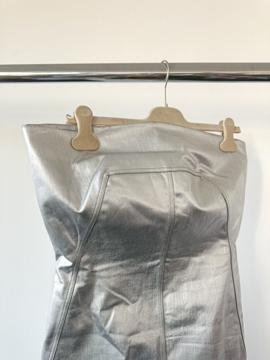 Rick Owens Metallic Coated Denim Bustier Strapless Party Mini Dress - Imagen 7