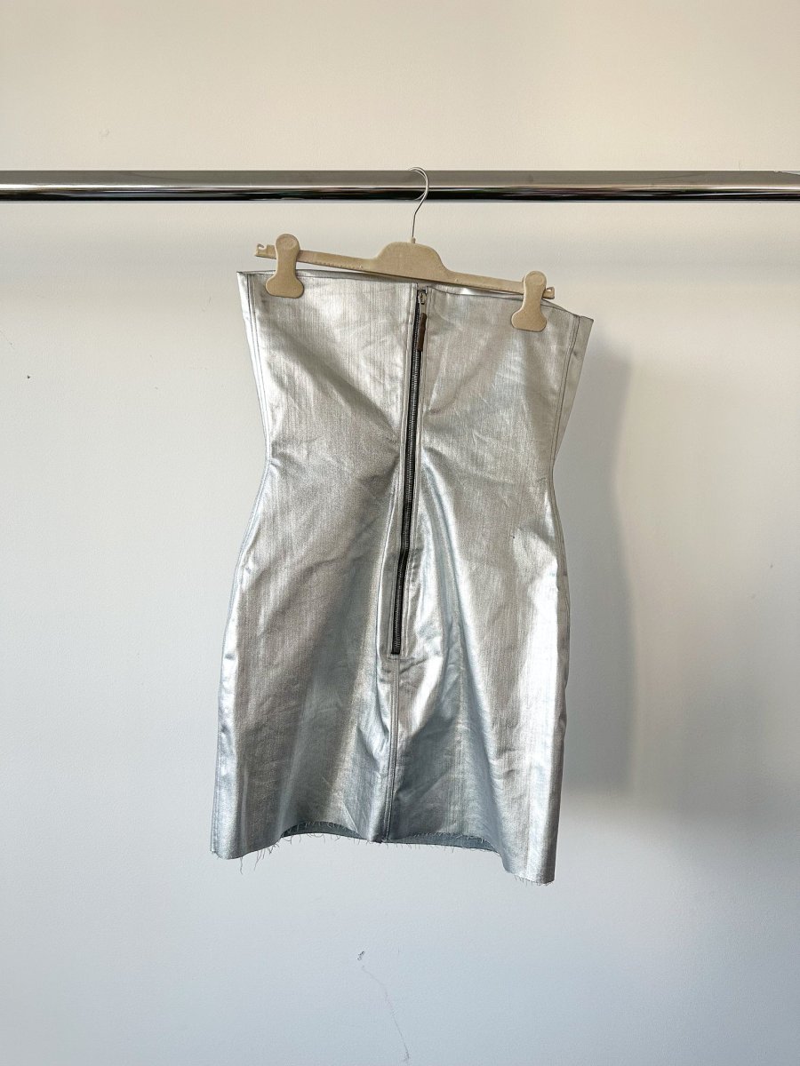 Rick Owens Metallic Coated Denim Bustier Strapless Party Mini Dress - Imagen 8