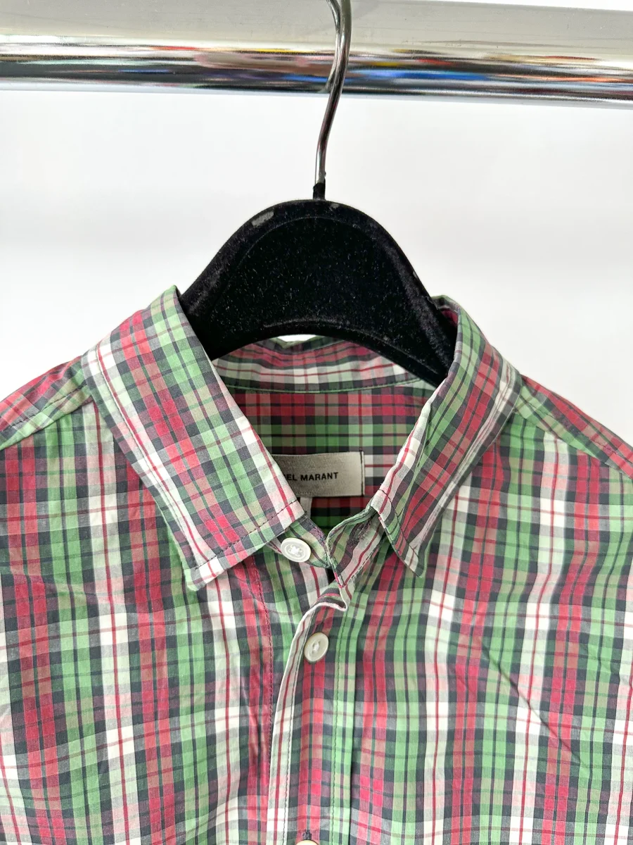 Isabel Marant Jason Embroidered Green Checked Cotton Poplin Shirt - Imagen 6