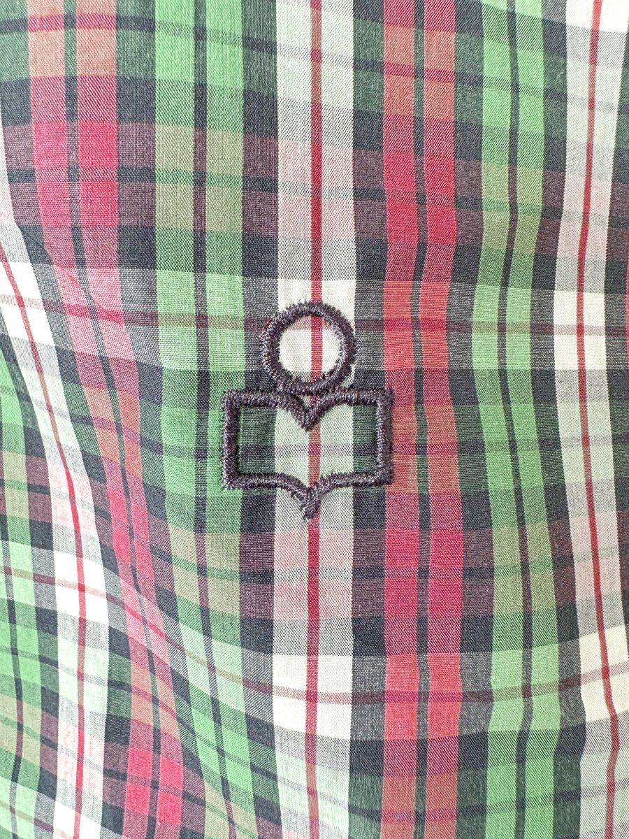 Isabel Marant Jason Embroidered Green Checked Cotton Poplin Shirt - Imagen 7