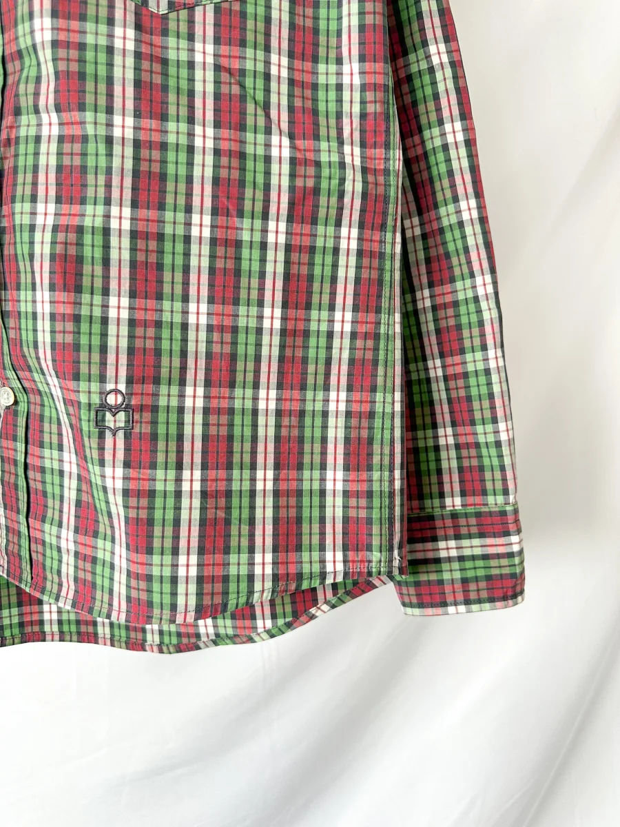 Isabel Marant Jason Embroidered Green Checked Cotton Poplin Shirt - Imagen 8
