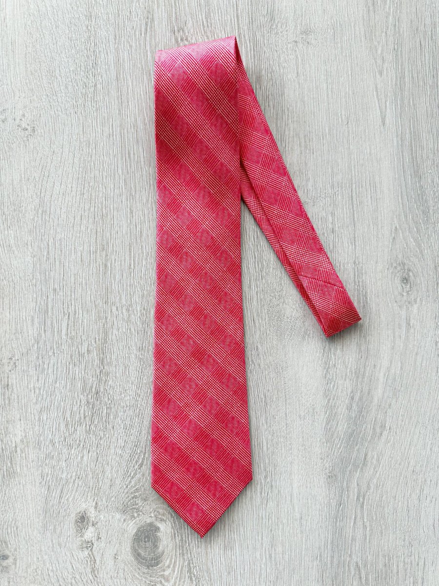 E Marinella Salmon Pink White Checked Tie - Imagen 2