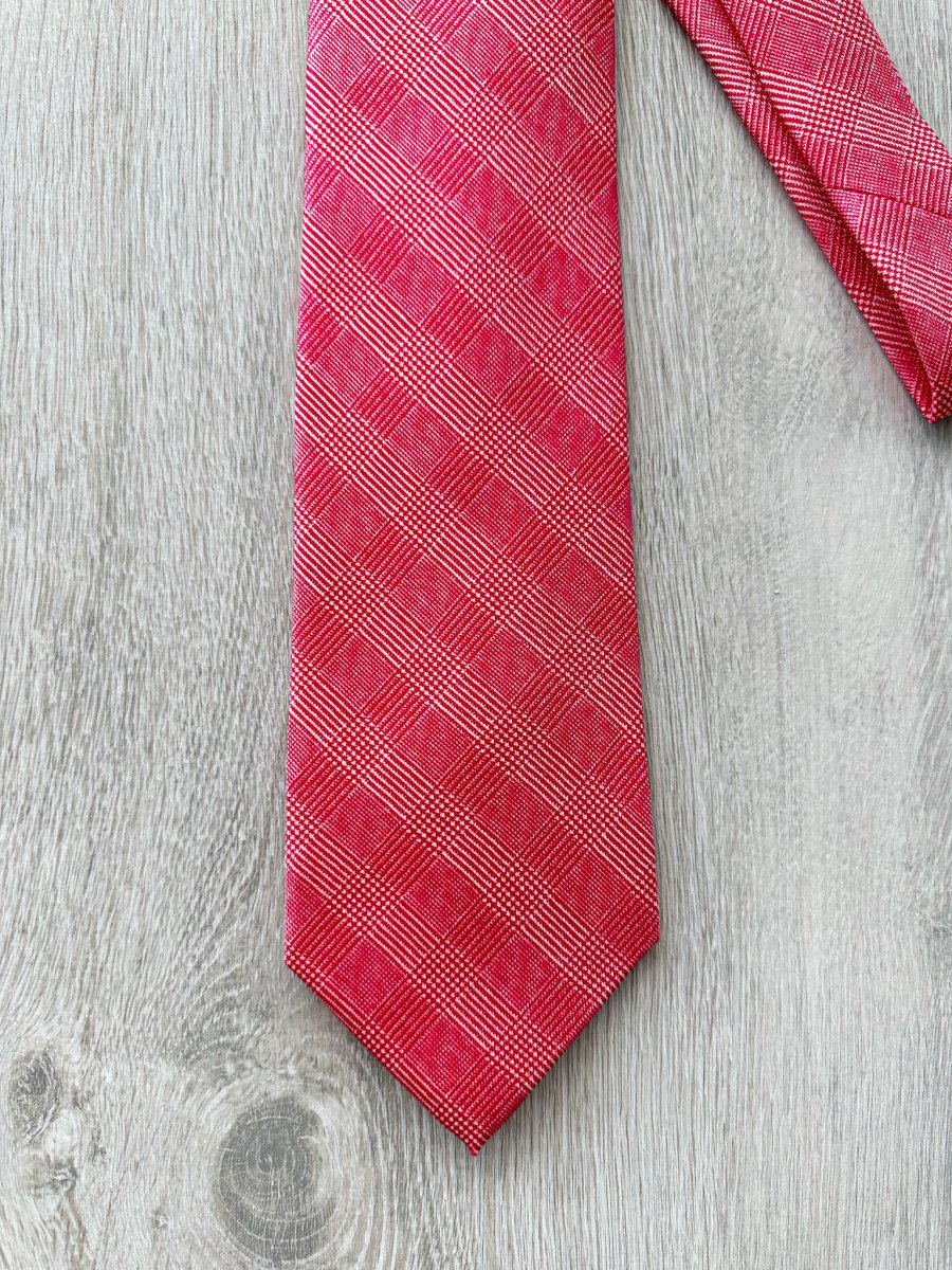 E Marinella Salmon Pink White Checked Tie - Imagen 4