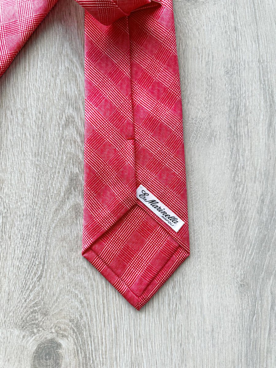 E Marinella Salmon Pink White Checked Tie - Imagen 5