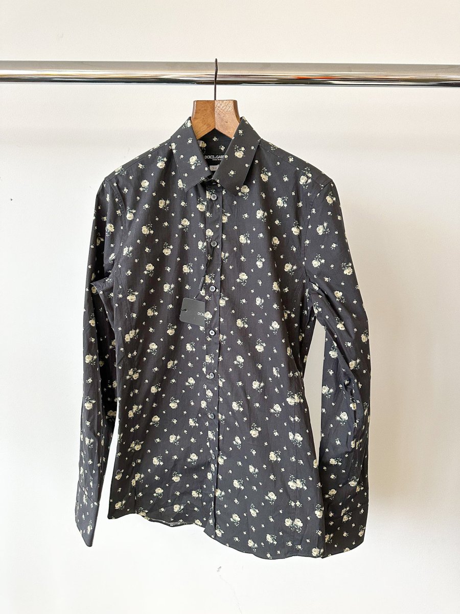 Dolce And Gabbana Black Floral Tailored Sicilia Shirt - Imagen 2