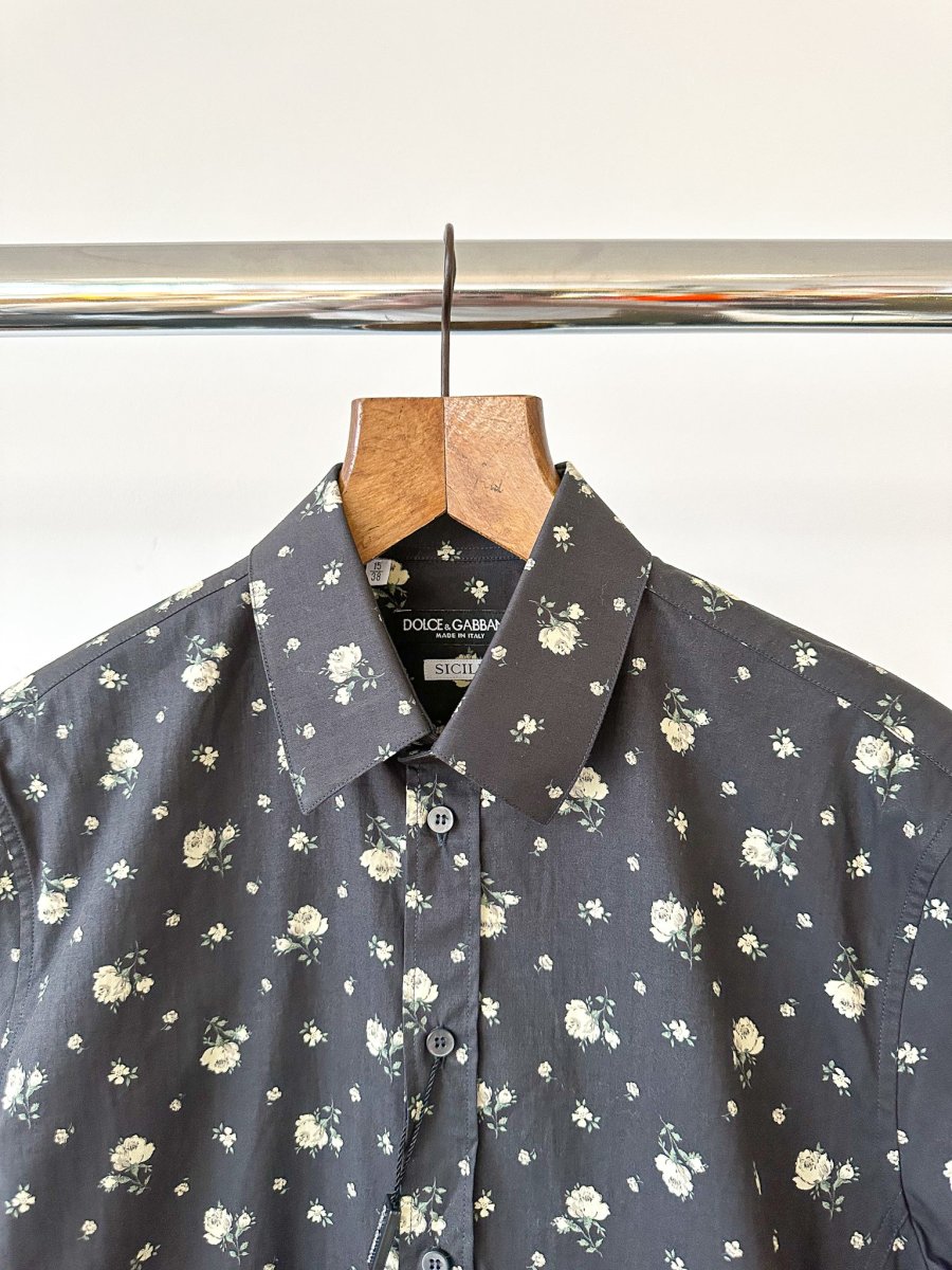 Dolce And Gabbana Black Floral Tailored Sicilia Shirt - Imagen 4