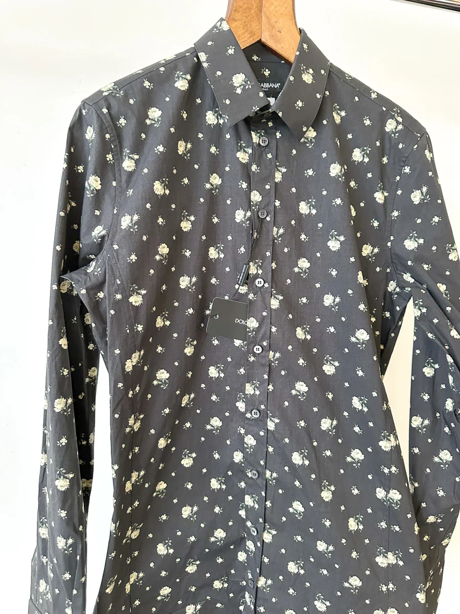Dolce And Gabbana Black Floral Tailored Sicilia Shirt - Imagen 5