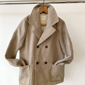 FOLK Mens Sand Oat Beige Double Breasted Pocket Front Coat