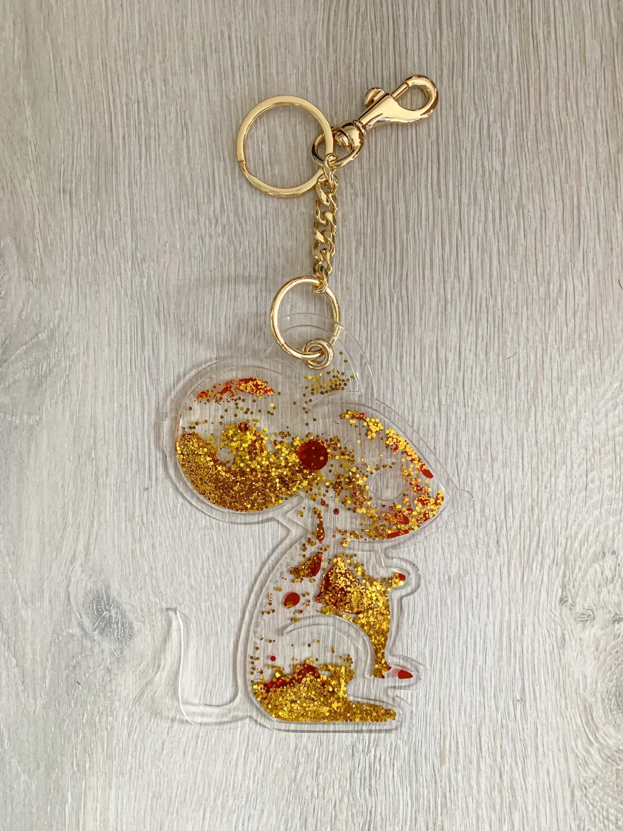 Christopher Kane Rat Red Liquid Gel Gold Glitter Key Ring - Imagen 3