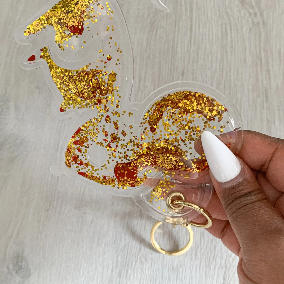 Christopher Kane Rat Red Liquid Gel Gold Glitter Key Ring - Imagen 7