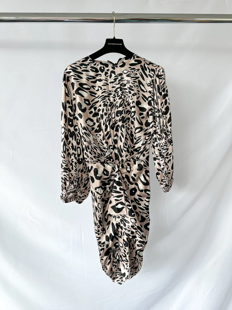 Alexandre Vauthier Pink Leopard Print Draped Ruched Front Silk Mini Dress - Imagen 5