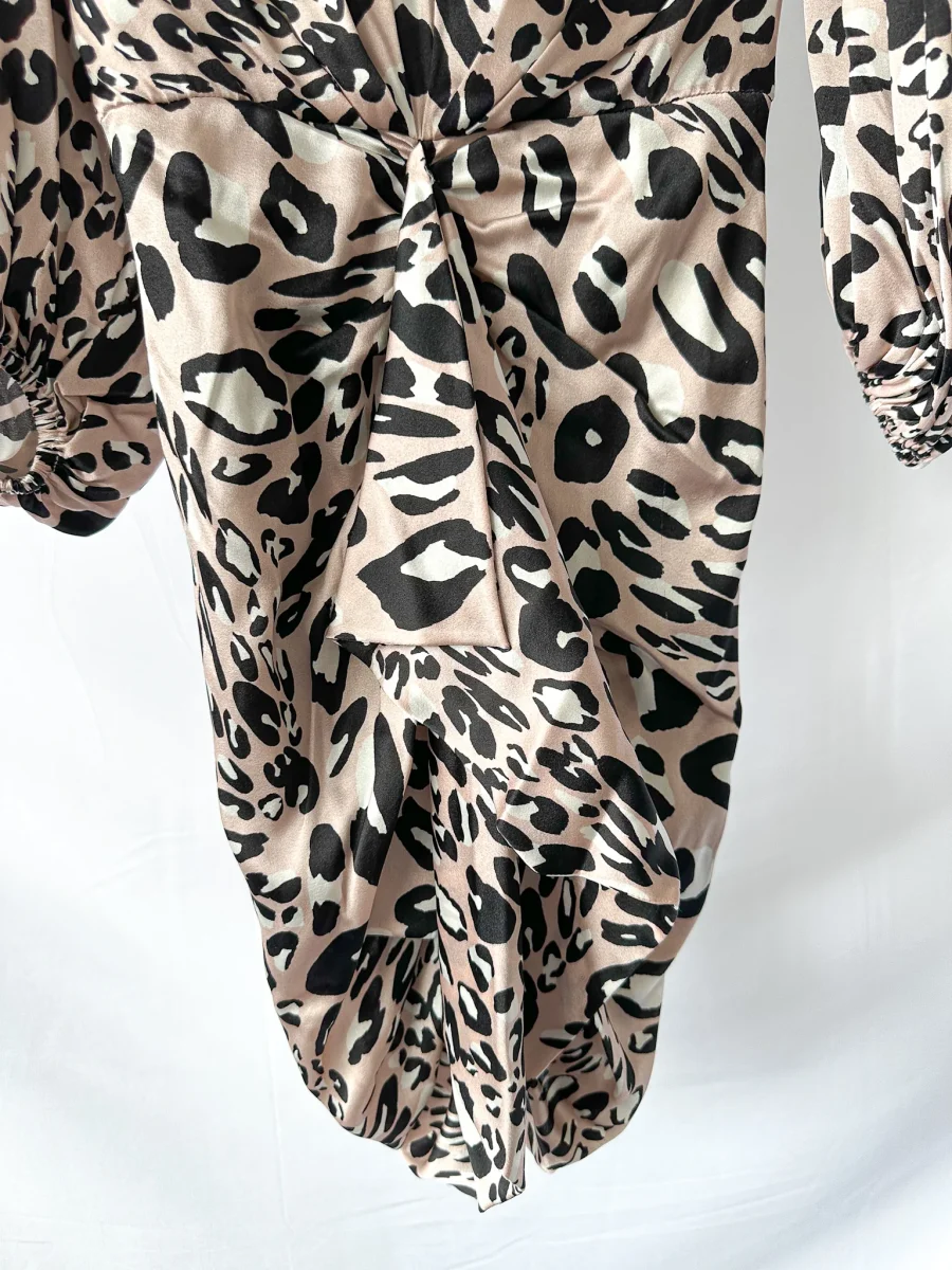 Alexandre Vauthier Pink Leopard Print Draped Ruched Front Silk Mini Dress - Imagen 8
