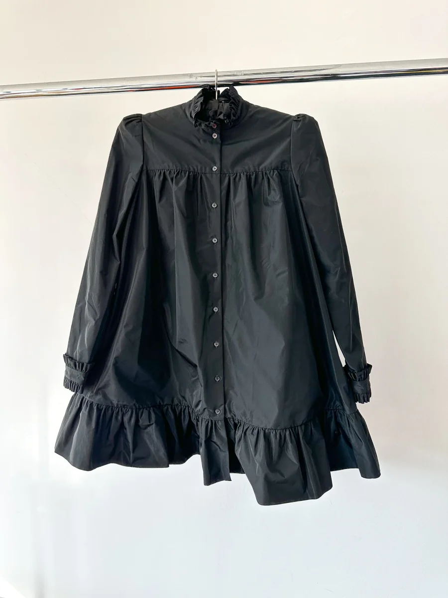 The Vampire's Wife The Splitter Black Taffeta Pleat Detail Ruffle Trim Dress - Imagen 7