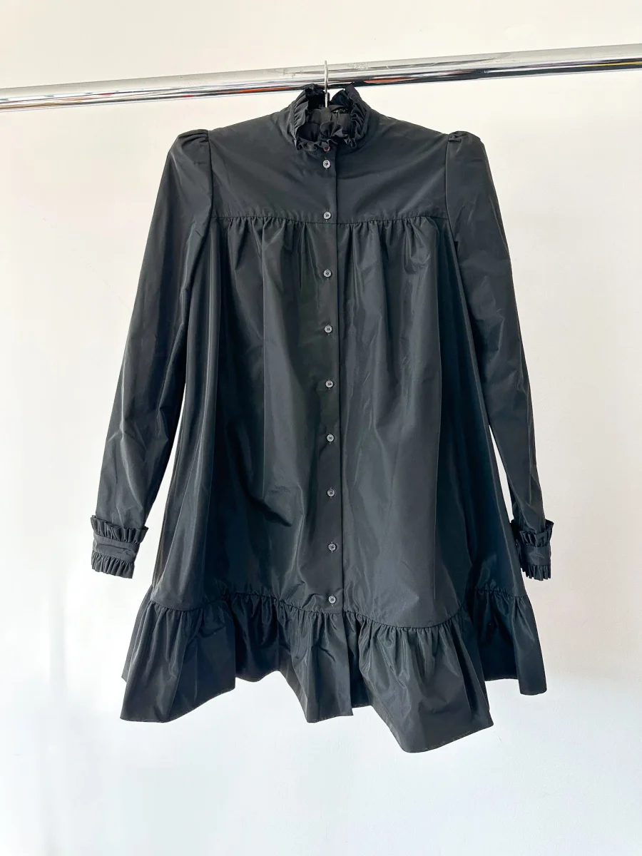 The Vampire's Wife The Splitter Black Taffeta Pleat Detail Ruffle Trim Dress - Imagen 8