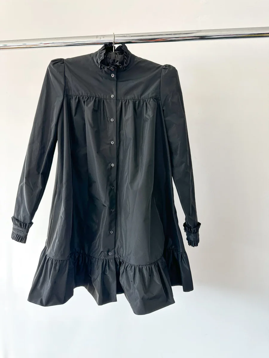 The Vampire's Wife The Splitter Black Taffeta Pleat Detail Ruffle Trim Dress - Imagen 9