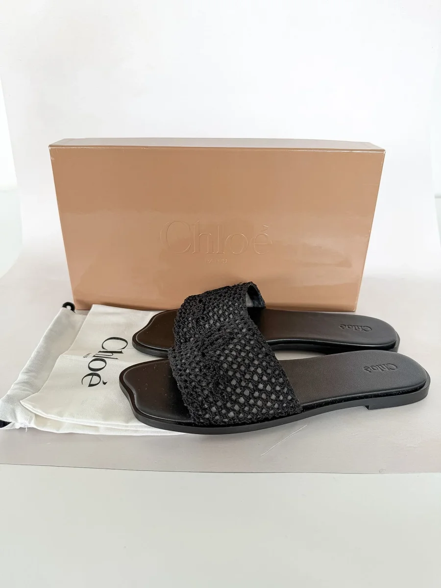 Chloé Logo Black Crochet Soleil Sandals - Imagen 3