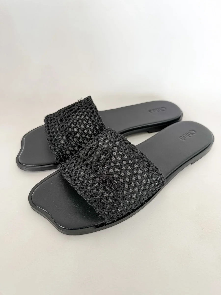 Chloé Logo Black Crochet Soleil Sandals - Imagen 4