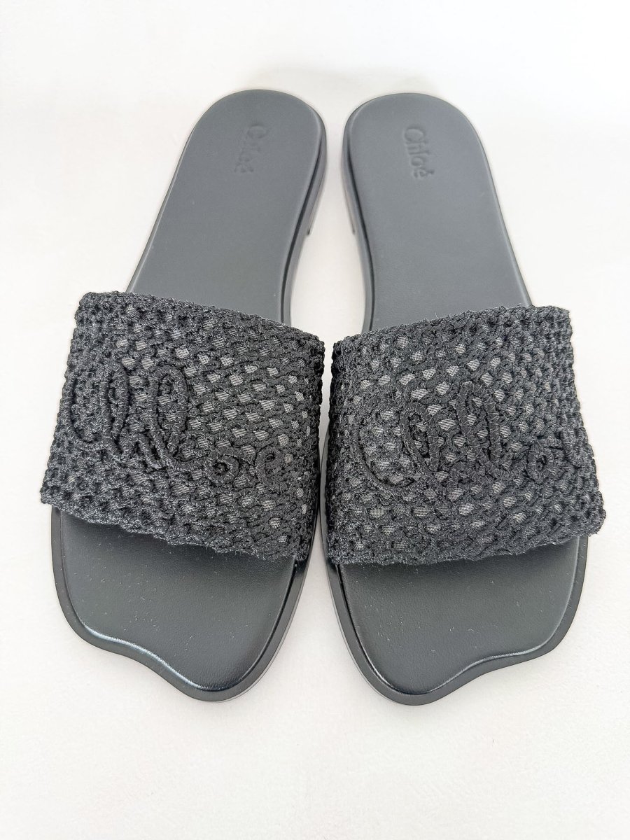 Chloé Logo Black Crochet Soleil Sandals - Imagen 5