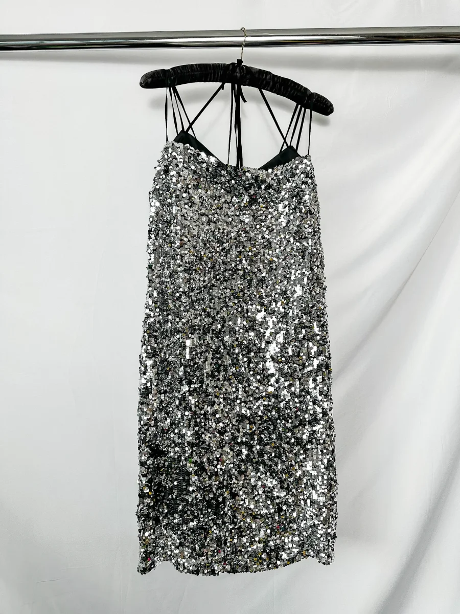 Erdem Silver Sequinned Embellished Strappy Dress - Imagen 7