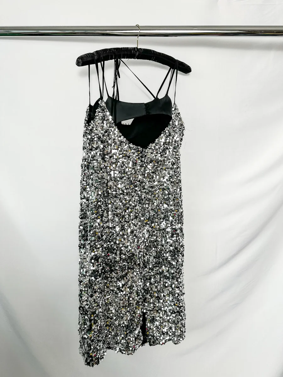 Erdem Silver Sequinned Embellished Strappy Dress - Imagen 8