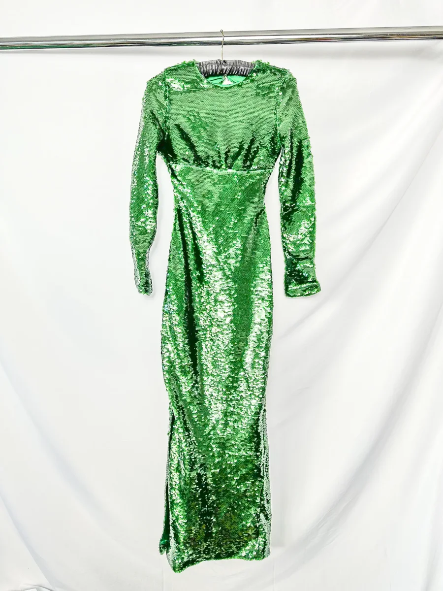 House Of CB Belle Sequinned Pine Green Open Back Maxi Dress - Imagen 6