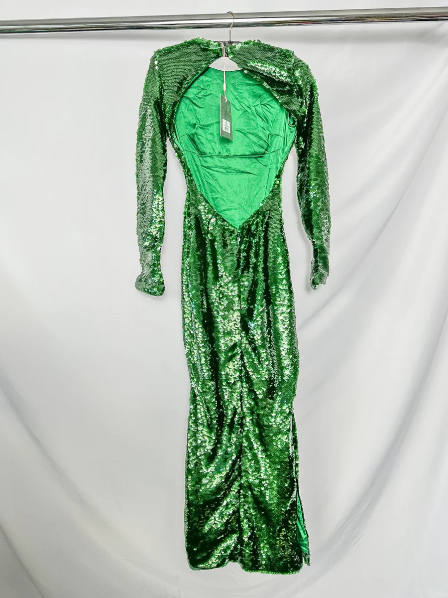 House Of CB Belle Sequinned Pine Green Open Back Maxi Dress - Imagen 8