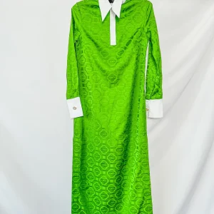 Casablanca Tennis Club Monogram Satin Jacquard Emerald Green Shirt Dress