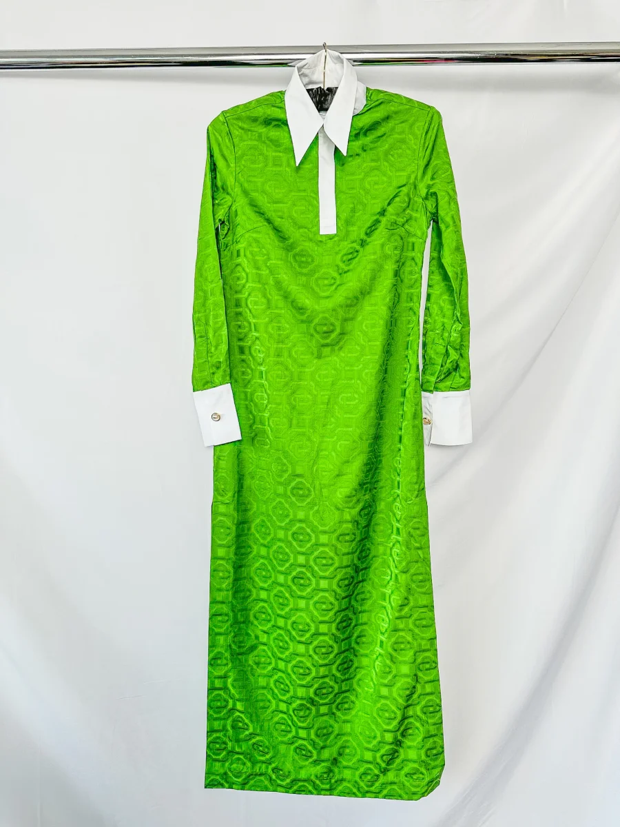 Casablanca Tennis Club Monogram Satin Jacquard Emerald Green Shirt Dress - Imagen 2